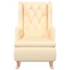 Armchair with Solid Rubber Wood Rocking Legs Fabric – Cream, Without Footrest