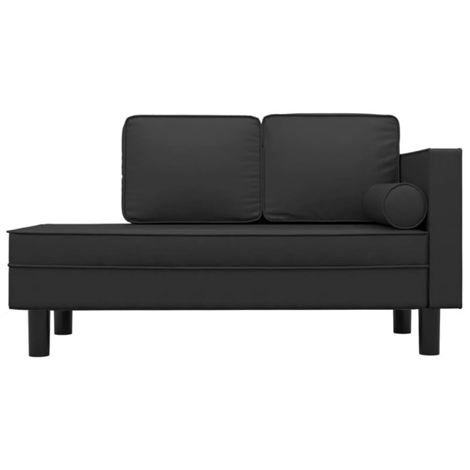 Chaise Lounge with Cushions and Bolster Faux Leather – Black