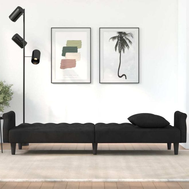Sofa Bed with Armrests Black Velvet