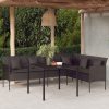 L-shaped Garden Sofa with Cushions Poly Rattan – Black
