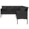 L-shaped Garden Sofa with Cushions Poly Rattan – Black