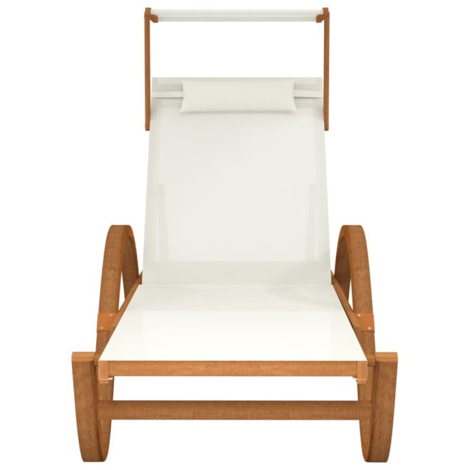 Sun Lounger with Canopy Textilene and Solid Wood Poplar – White