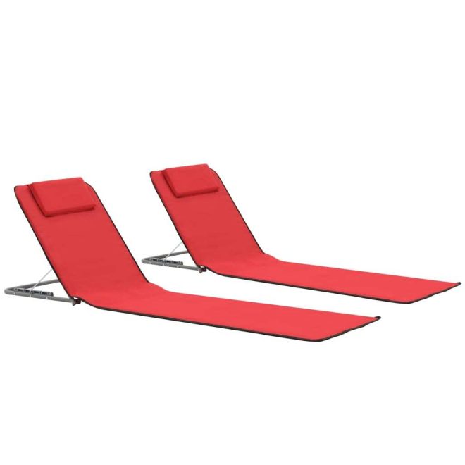 Folding Beach Mats 2 pcs Steel and Fabric – Red