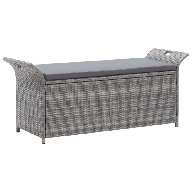 Storage Bench with Cushion 138 cm Poly Rattan – Grey