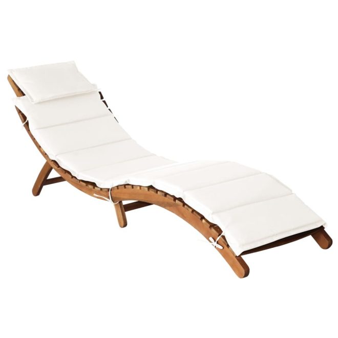 Sun Loungers with Cushions Solid Wood Acacia – Cream, 1
