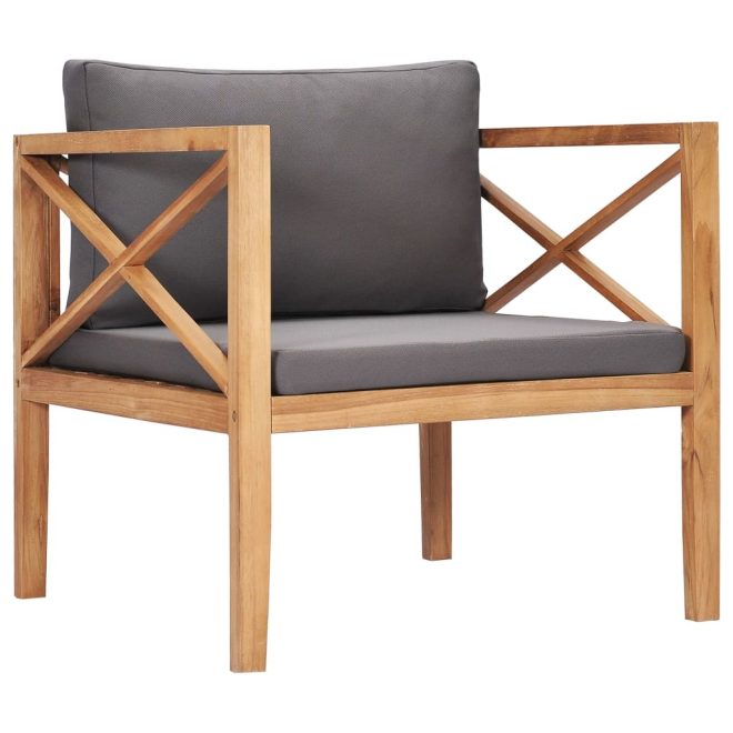 Garden Chair with Cushions Solid Teak Wood – Grey