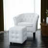 Tub Chair with Footstool Faux Leather – White