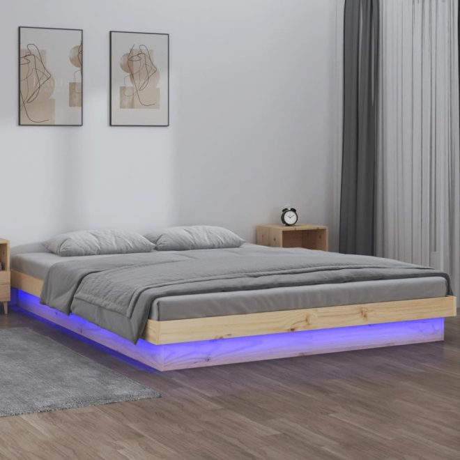 LED Bed Frame Solid Wood – QUEEN, Brown