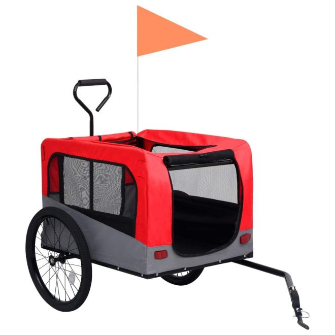 2-in-1 Pet Bike Trailer and Jogging Stroller – Red and Grey