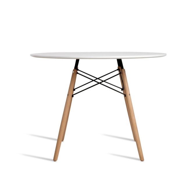 Dining Table 4 Seater Round Replica DSW Eiffel Kitchen Timber White – 100×73 cm
