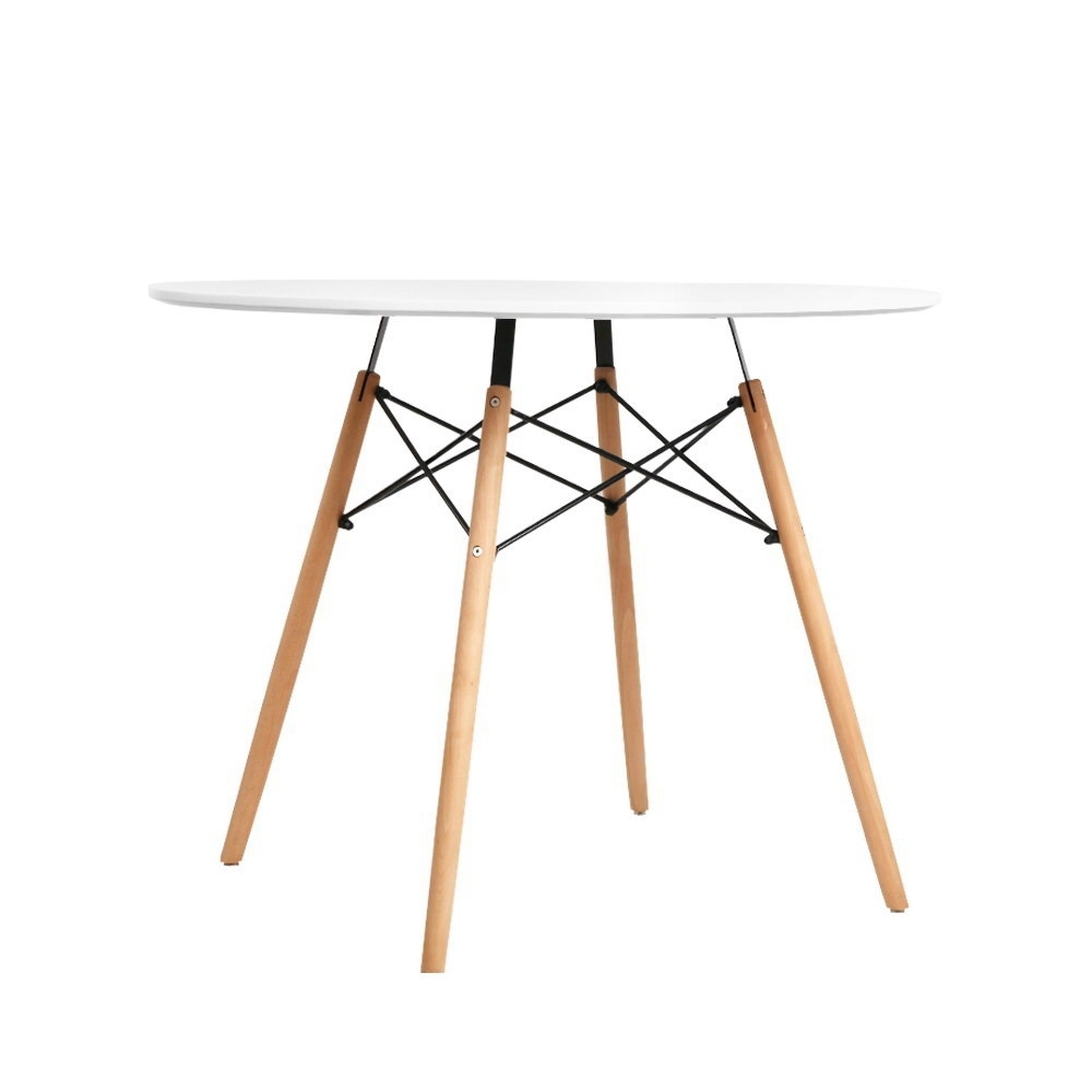 Dining Table 4 Seater Round Replica DSW Eiffel Kitchen Timber White – 90×73 cm