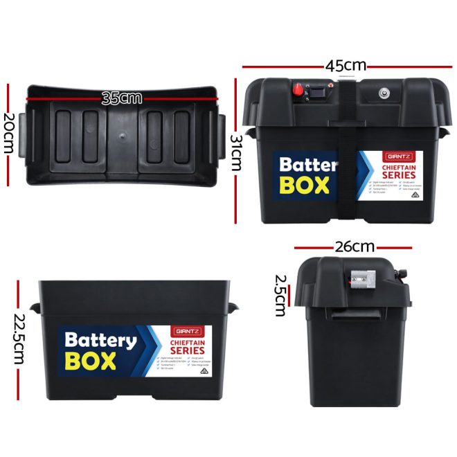Battery Box 12V Camping Portable Deep Cycle AGM Universal Large USB Cig – 42.5×25.5×30 cm