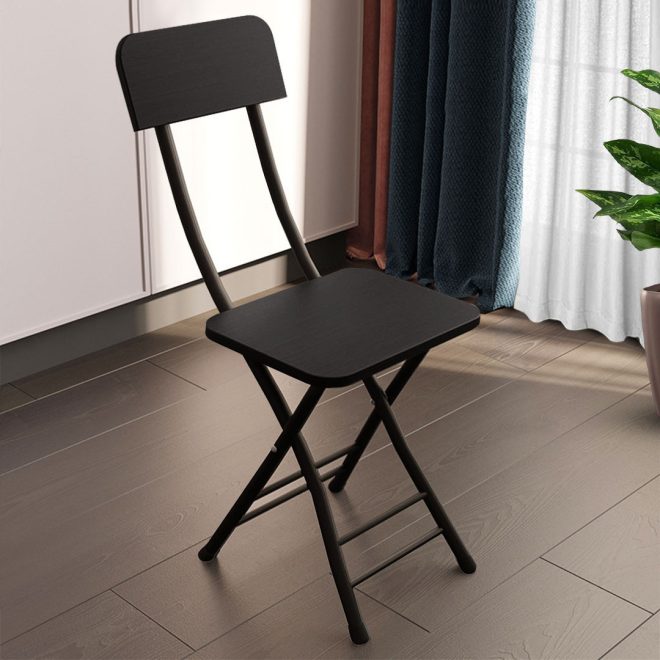 Foldable Chair Space Saving Lightweight Portable Stylish Seat Home Decor Set of 2 – Black