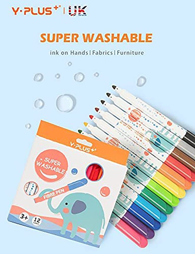 Elephant Watercolor JUMBO Markers Non-Toxic Fabric Markers for Coloring and Art Supplies – 12