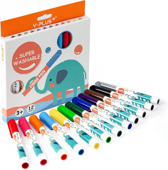 Elephant Watercolor JUMBO Markers Non-Toxic Fabric Markers for Coloring and Art Supplies – 12