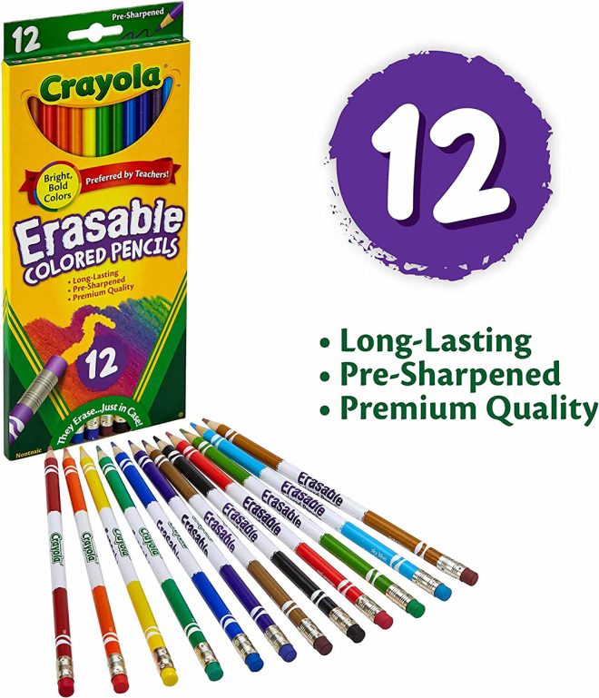 Erasable Colored Pencils with Erasers – 12