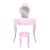 Kids Vanity Dressing Table Stool Set Mirror Princess Children Makeup – Pink
