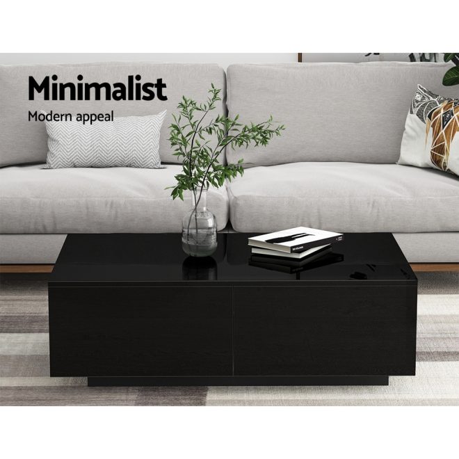 Modern Coffee Table 4 Storage Drawers High Gloss Living Room Furniture – Black