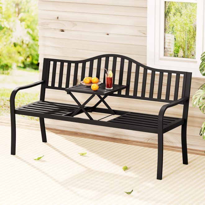 Outdoor Garden Bench Steel Foldable Table Furniture Patio Loveseat