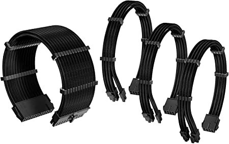 ANTEC PSU – Sleeved Extension Cable Kit V2 – 24PIN ATX, 4+4 EPS, 8PIN PCI-E, 6PIN PCI-E, Compatible with Standard PSU – Blue and White and Black