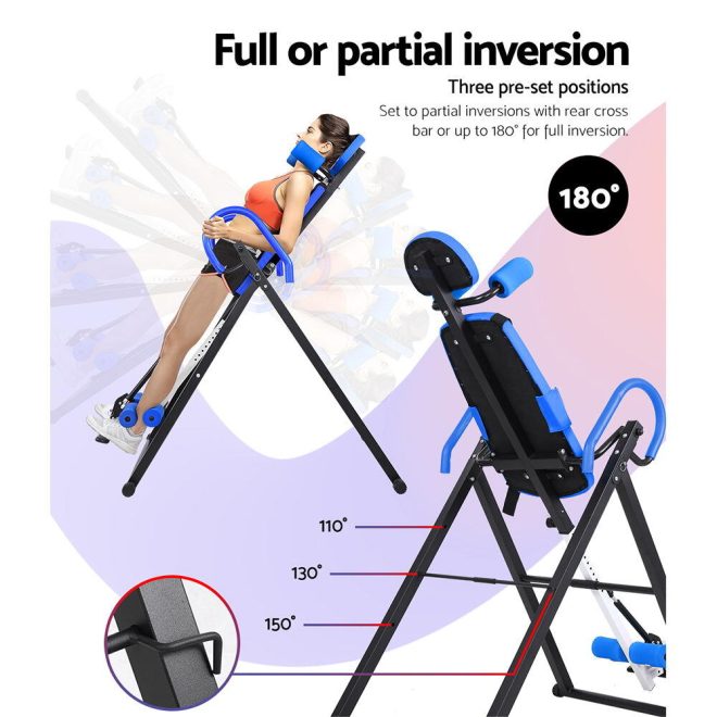 Gravity Inversion Table Foldable Stretcher Inverter Home Gym Fitness – Blue