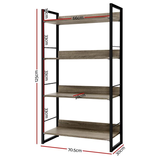 Bookshelf Display Shelves Metal Bookcase Wooden Book Shelf Wall Storage – 4 Tier