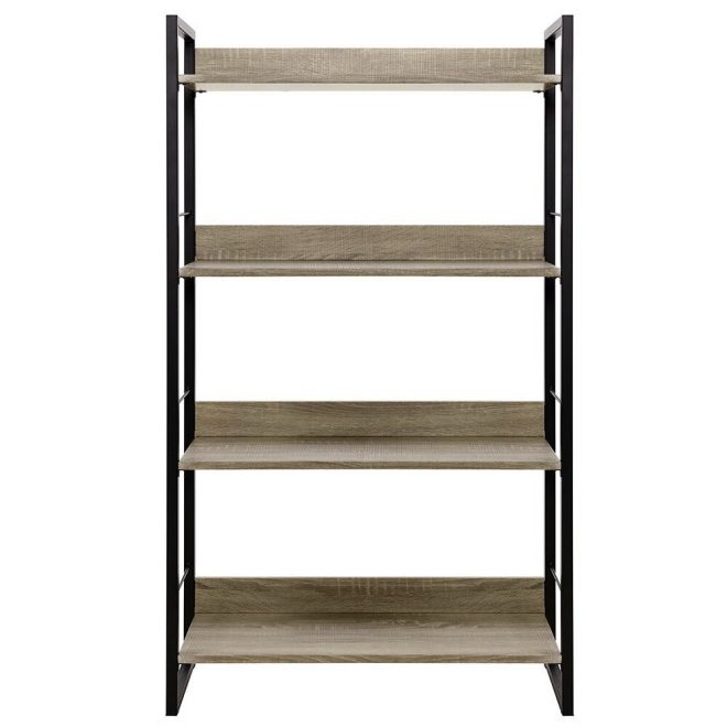 Bookshelf Display Shelves Metal Bookcase Wooden Book Shelf Wall Storage – 4 Tier
