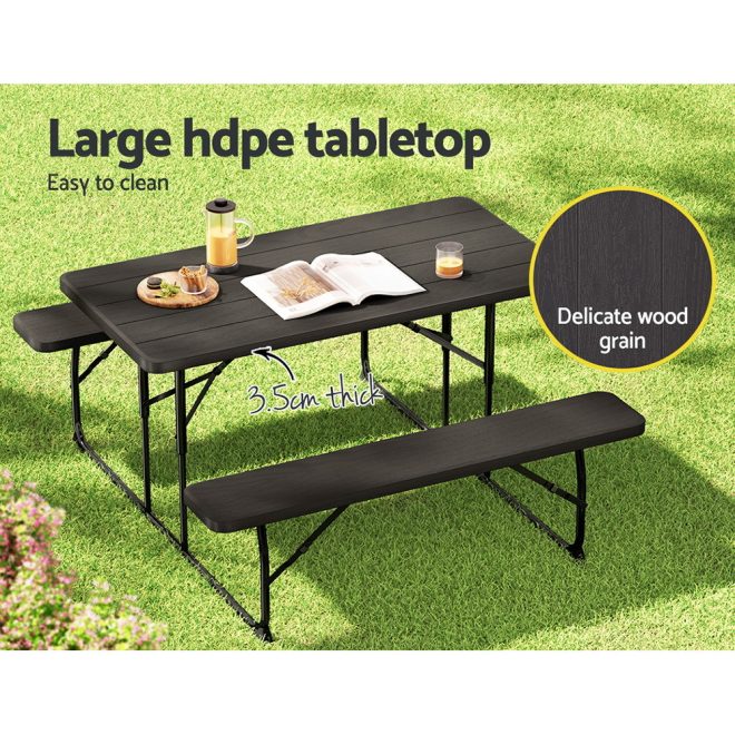 3 PCS Outdoor Dining Set Picnic Patio Bench Set Camp Folding Table HDPE