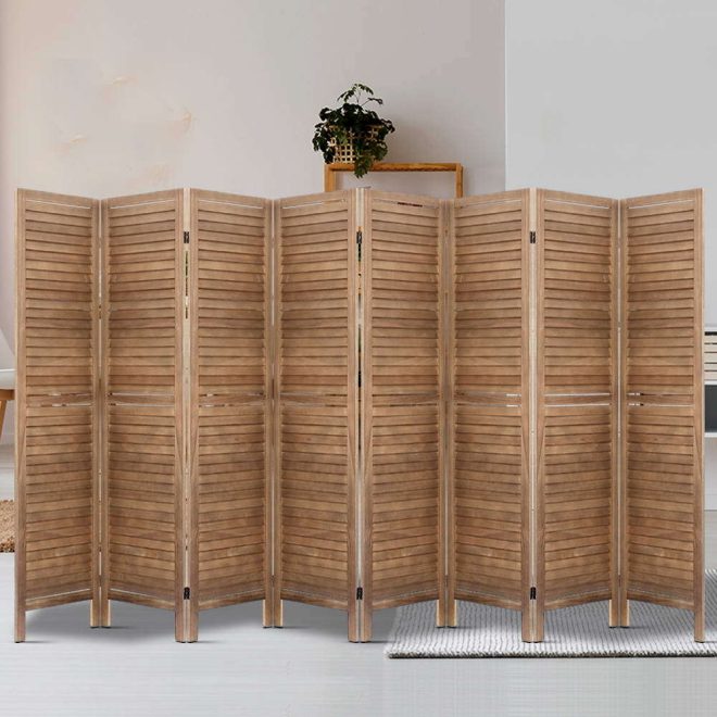 Wallaroo Room Divider Screen Privacy Wood Dividers Timber Stand – Brown, 8 Panel