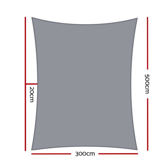 98% UV Sun Shade Sail Cloth Shadecloth Rectangle Canopy 280gsm – 3×5 m, Grey