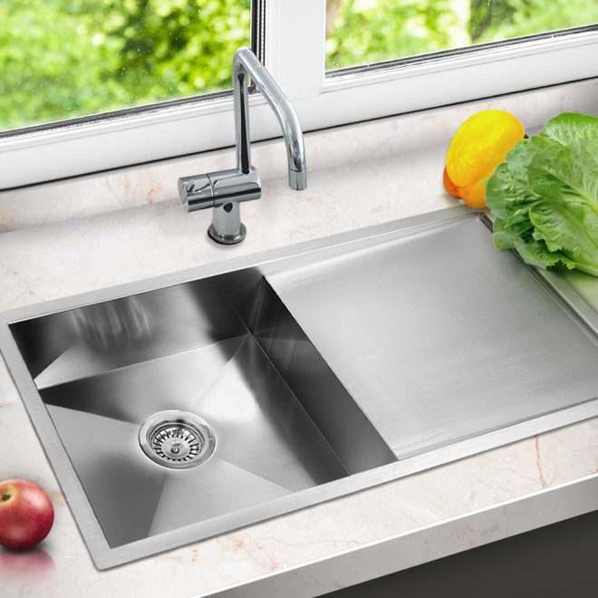 Stainless Steel Kitchen Sink Under/Top/Flush Mount Silver – 96x45x20.5 cm