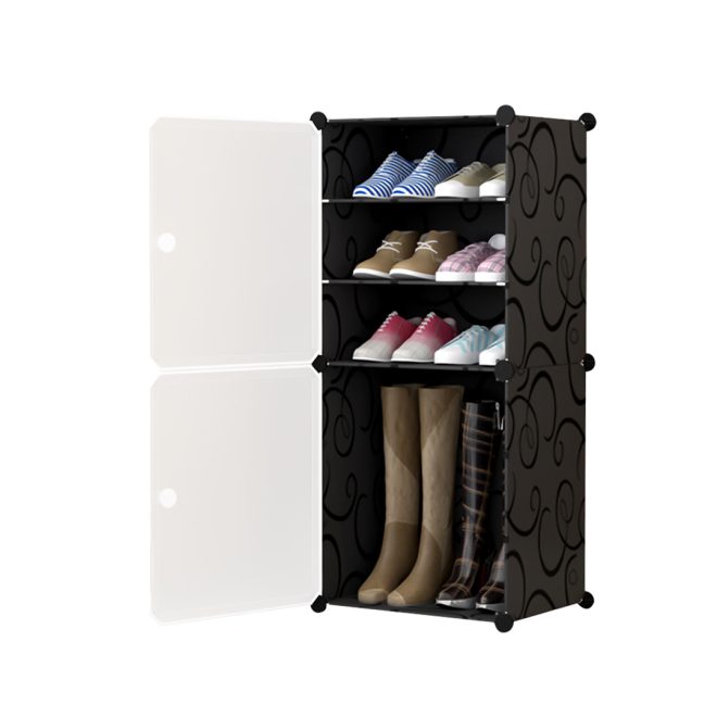 4 Tier Shoe Rack Organizer Sneaker Footwear Storage Stackable Stand Cabinet Portable Wardrobe with Cover – 1