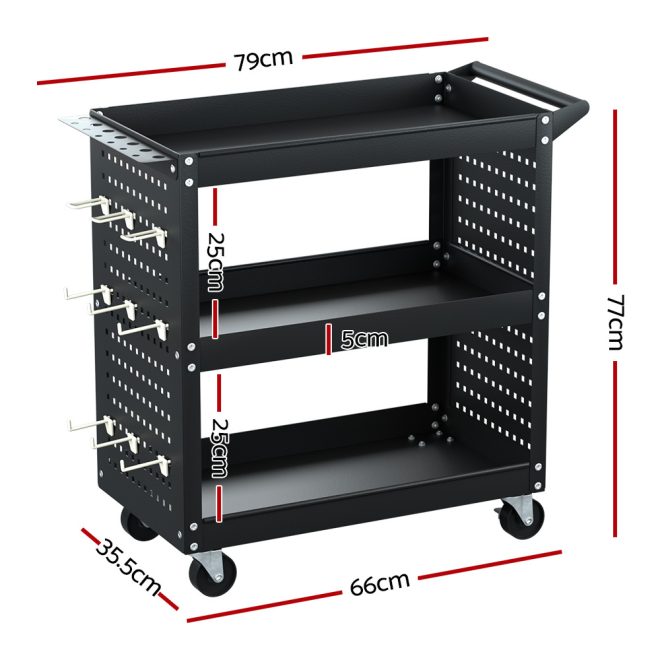 Giantz 3-Tier Tool Cart Trolley Toolbox Workshop Garage Storage Organizer 150kg – Black