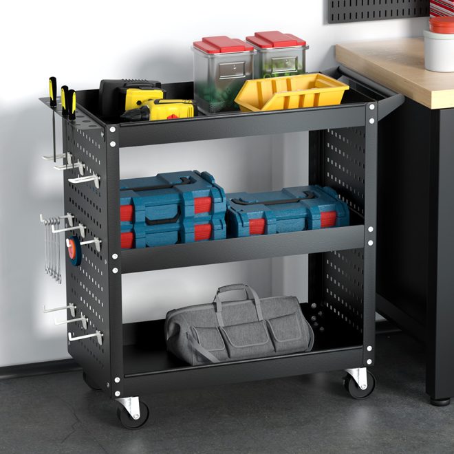 Giantz 3-Tier Tool Cart Trolley Toolbox Workshop Garage Storage Organizer 150kg – Black