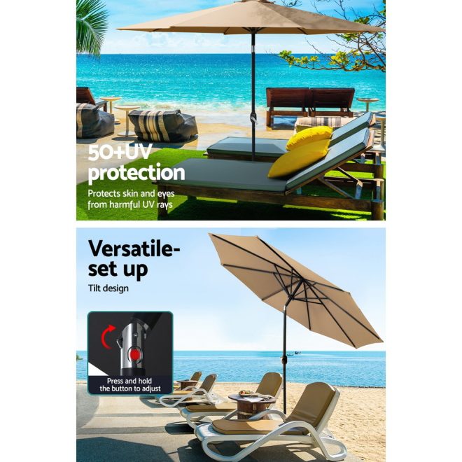 Outdoor Umbrella 3m Base Beach Pole Garden Tilt Sun Patio UV – Beige