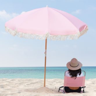 Havana Outdoors Beach Umbrella Portable 2 Metre Fringed Garden Sun Shade Shelter