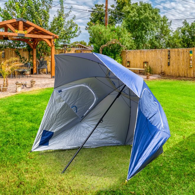Havana Outdoors Beach Umbrella 2.4M Outdoor Garden Beach Portable Shade Shelter – Blue
