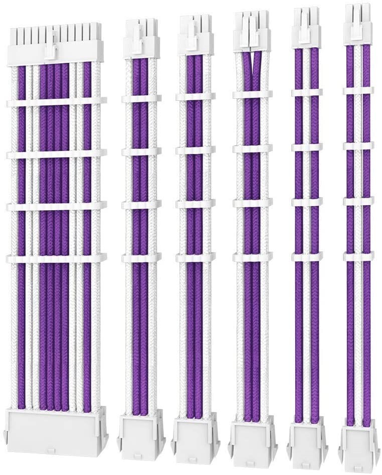 ANTEC PSU – Sleeved Extension Cable Kit V2 – 24PIN ATX, 4+4 EPS, 8PIN PCI-E, 6PIN PCI-E, Compatible with Standard PSU – Purple and White