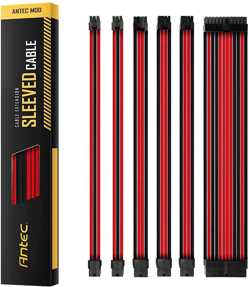 ANTEC PSU – Sleeved Extension Cable Kit V2 – 24PIN ATX, 4+4 EPS, 8PIN PCI-E, 6PIN PCI-E, Compatible with Standard PSU – Red and Black