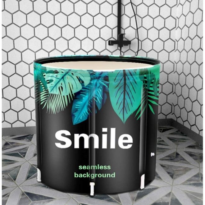 65x70cm Portable Foldable Bathtub PVC Water Tub Place Room Spa Bath Bucket Adult Folding – Black