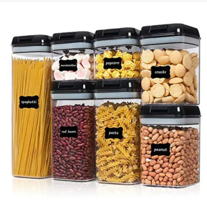 Plastic Food Storage Container Set Easy Lock Lids Kitchen Storage Pantry Organization – Black