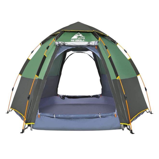 Waterproof Instant Camping Tent 4/5/6 Person Easy Quick Setup Dome Hexagonal Family Tents For Camping, Double Layer Flysheet Can Be Used As Beach Shel – Green