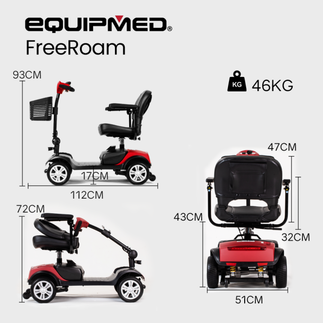 EQUIPMED Mobility Scooter Electric Motorised Power Portable 4 Wheel Folding – Red
