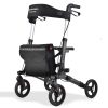 EQUIPMED Foldable Aluminium Walking Frame Rollator with Bag and Seat – Titanium