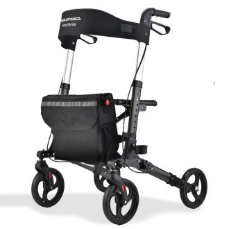 EQUIPMED Foldable Aluminium Walking Frame Rollator with Bag and Seat