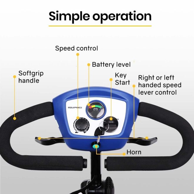 EQUIPMED Electric Mobility Scooter Portable Folding for Elderly Older Adult, SmartRider – Black and Blue