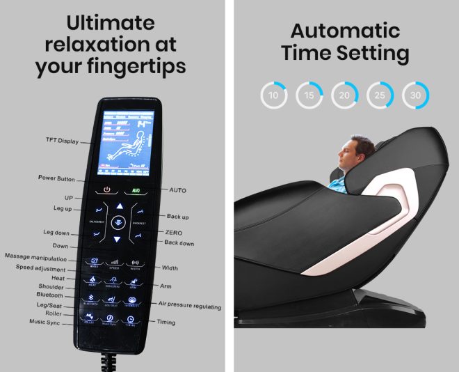 FORTIA Electric Massage Chair Full Body Shiatsu Recliner Zero Gravity Heating Massager, Remote Control. – Black