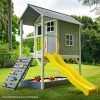 ROVO KIDS Wooden Tower Cubby House with Slide, Sandpit, Climbing Wall, Noughts & Crosses – Grey