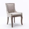2X Solid Wood Fabric Upholstered Dining Chair Luxury Accent Chairs with Nailhead – Beige