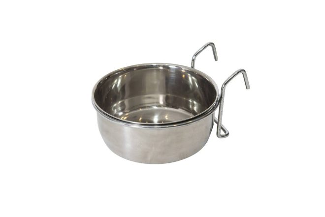 2 x Stainless Steel Pet Rabbit Bird Dog Cat Water Food Bowl Feeder Chicken Poultry Coop Cup – 591 ml